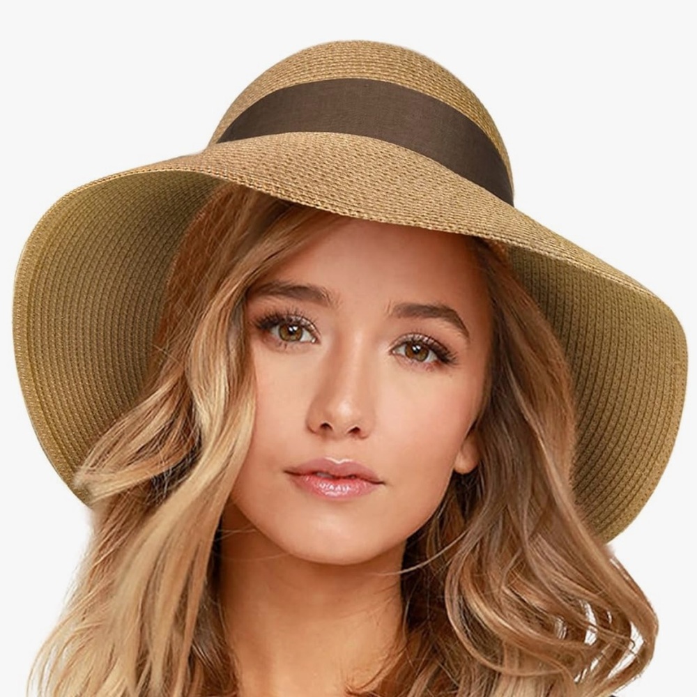 FURTALK Womens Beach Sun Straw Hat UV UPF 80+ Travel Foldable Brim Summer UV Hat - Picture 4 of 4